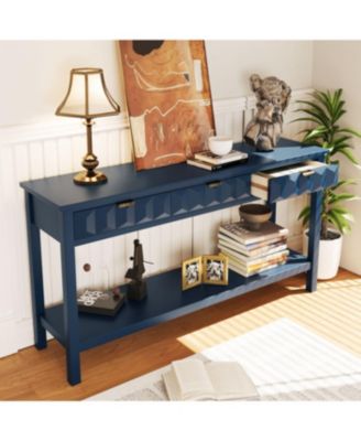 60" Fir Veneer Entryway Table with Honeycomb Fronts & 3 Drawers