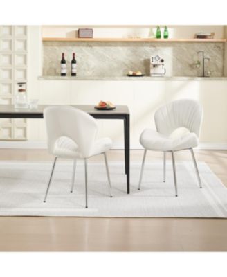Streamdale Modern Design Chair, White Velvet, Set of 2