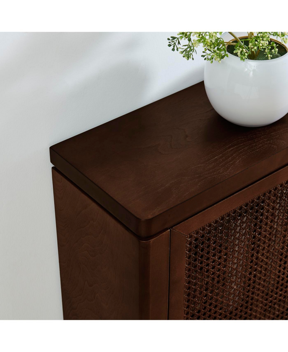 Streamdale Furniture Streamdale Mid Century Modern Rattan Sideboard Buffet Cabinet with 2 Outlets, Walnut