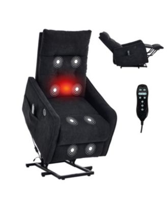  Black Chenille Power Lift Recliner Chair with Massage & Heat for Elderly