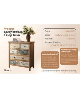 Vintage Wooden 6-Drawer Accent Chest - Rustic Multicolor Carved Storage Dresser