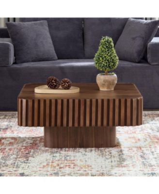 Streamdale Modern Handcraft Drum Coffee Table, Walnut Color