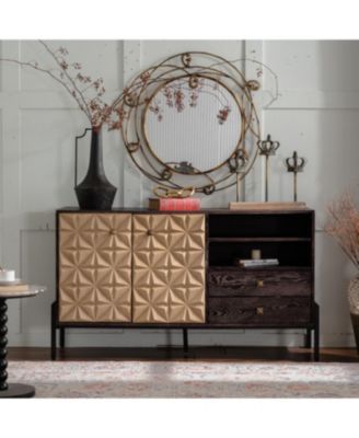 Solid Wood Sideboard with Geometric Pattern, 2 Doors, 2 Drawers