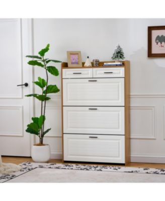 Two Drawers, Three-Fold Doors, Large Storage Shoe Cabinet