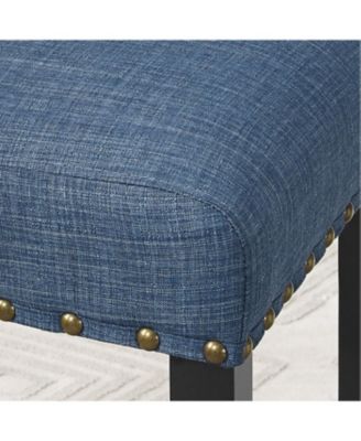 Espresso Wood Dining Set with Blue Fabric Nailhead Chairs