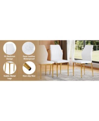  Set of 4 Gold & White Dining Chairs, 37" High, Ergonomic PU Backrest