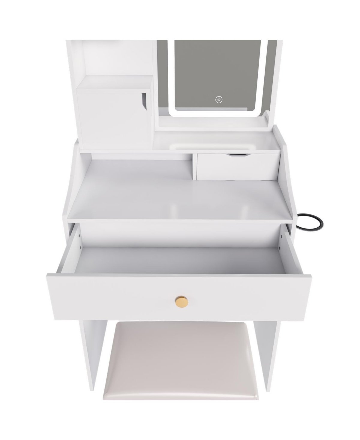 Streamdale Furniture Streamdale 3-Color Led Vanity Mirror with Stool & Pink Dressing Table, 2 Drawers, 5 Cabinets