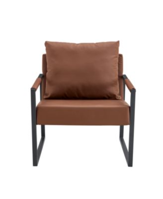  Classic Brown PU Leather & Metal Sofa