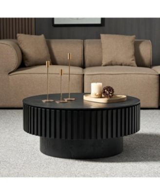 Streamdale 31.49" Nesting Round Wood Coffee Table with Storage - Black