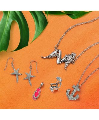 Nautical Sideways Sea Siren Mermaids Drop Earrings Mermaid Necklace Pendant Oxidized Sterling Silver