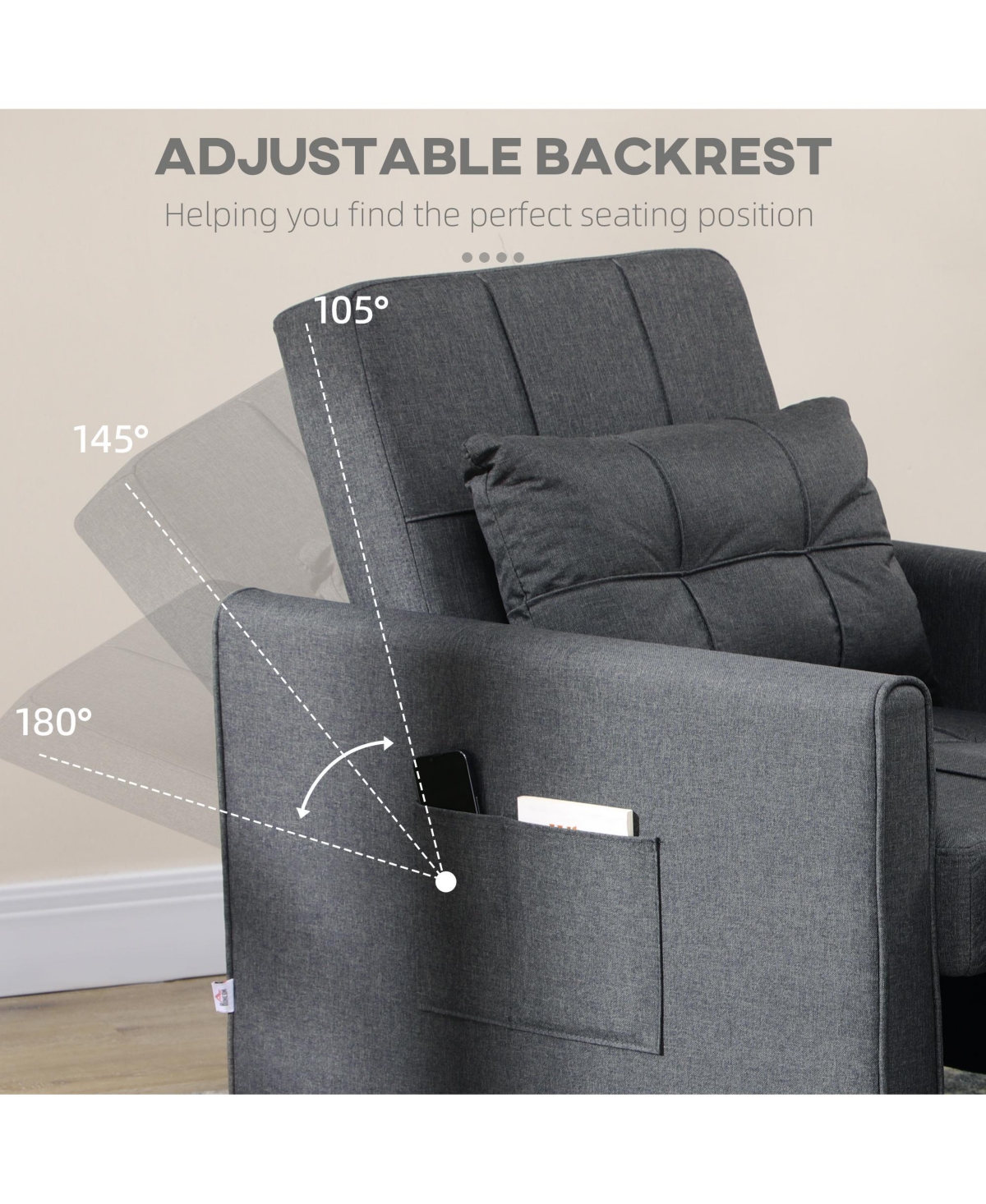 Homcom 3-in-1 Convertible Chair Bed with Adjustable Backrest,