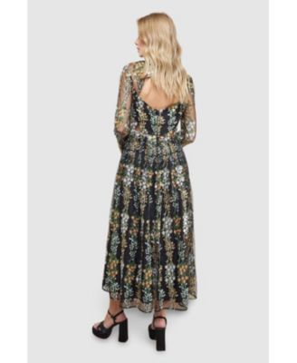 Women's Open Back Long Sleeve Midi Dress