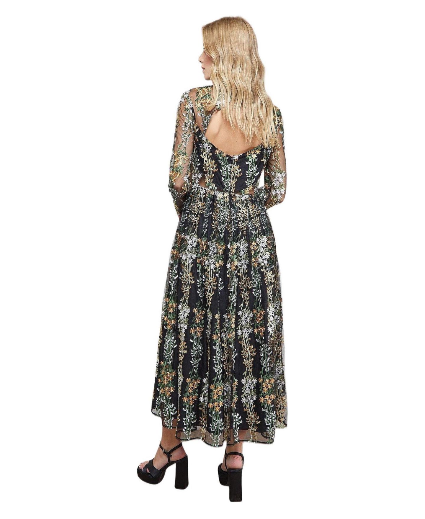 Женское платье Oasis Open Back Long Sleeve Midi, цвет: Разноцветный — фото 5