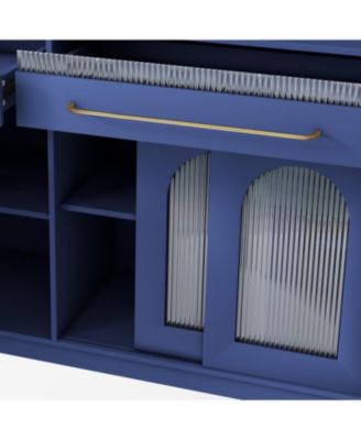  Freestanding 63" W Buffet with Hutch, Coffee Bar Storage Cabinet, Blue