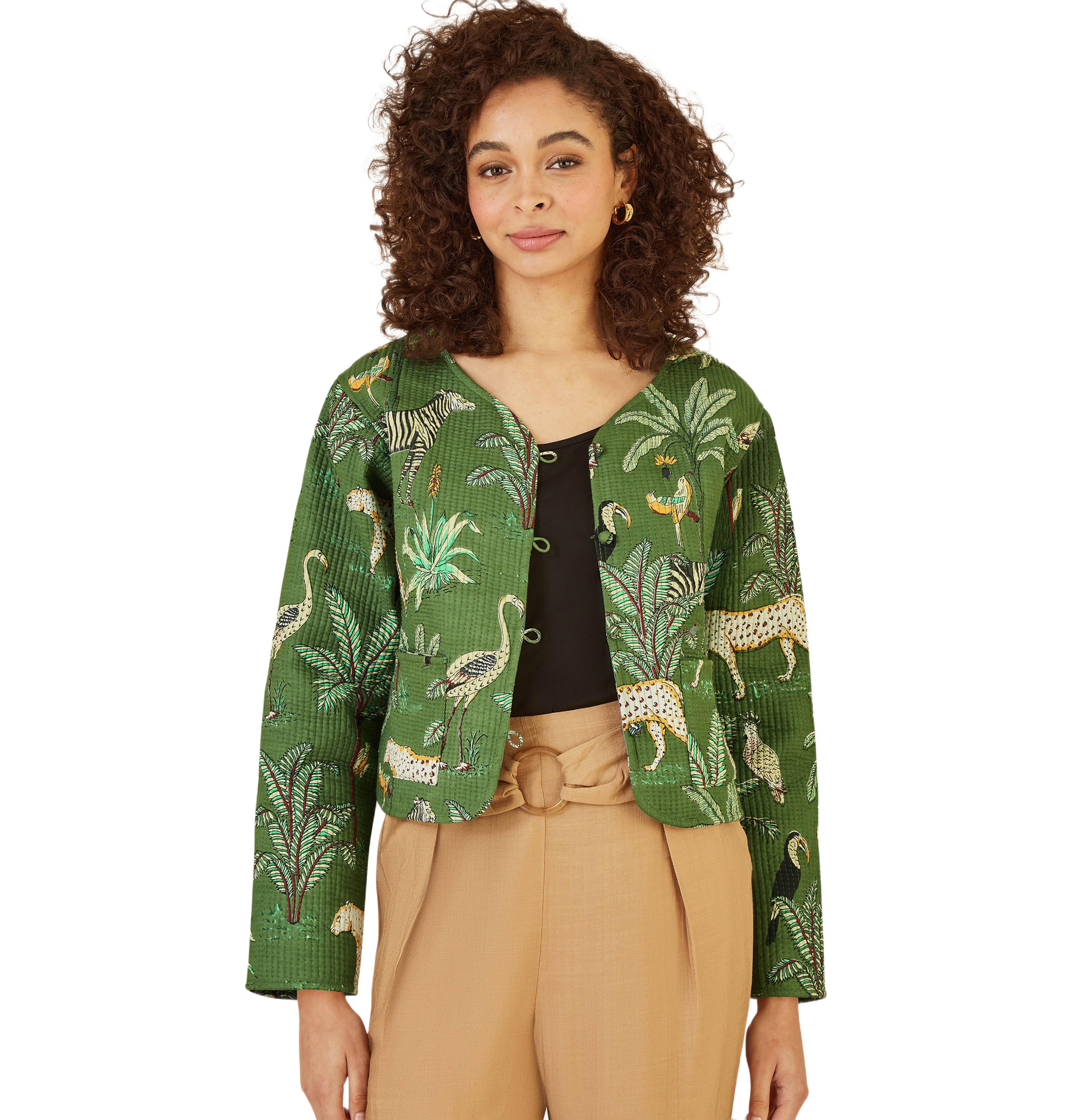 Yumi Women's Animal Reversible Cropped Quilted Jacket