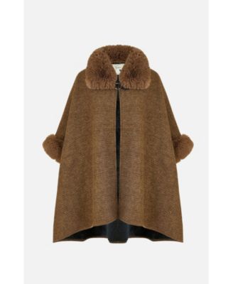 Women's Luxe Fur Collared Cape Jacket