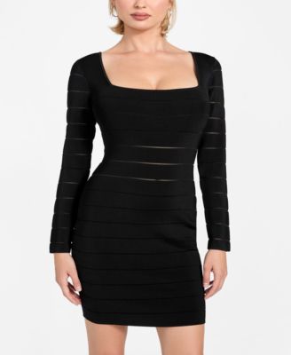 GUESS - Women's Long-Sleeve Sheer Mix Bandage Leti Dress