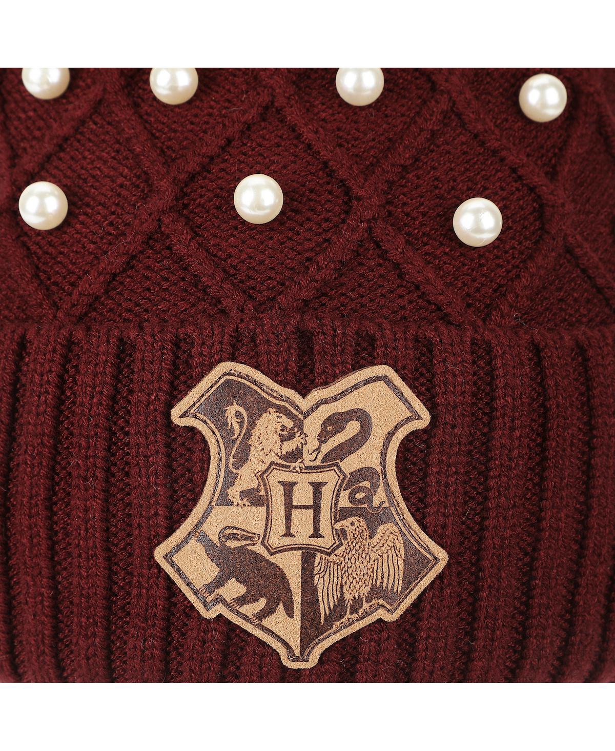 Harry Potter Men's Hogwarts Crest & Pearl Appliques Maroon Cuff Beanie