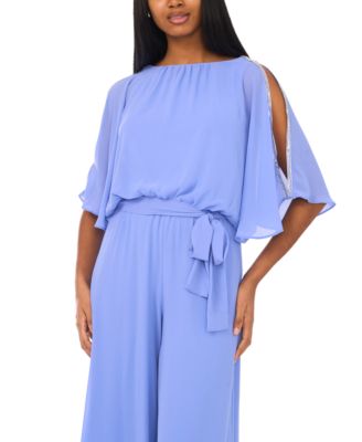 Women's Belted Blouson Boat Neck Jumpsuit