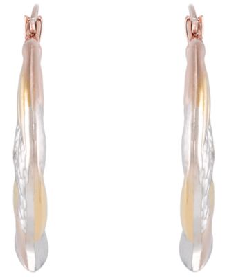 Dual-Tone Textured Hoop Earrings in 14k Gold Over Sterling Silver