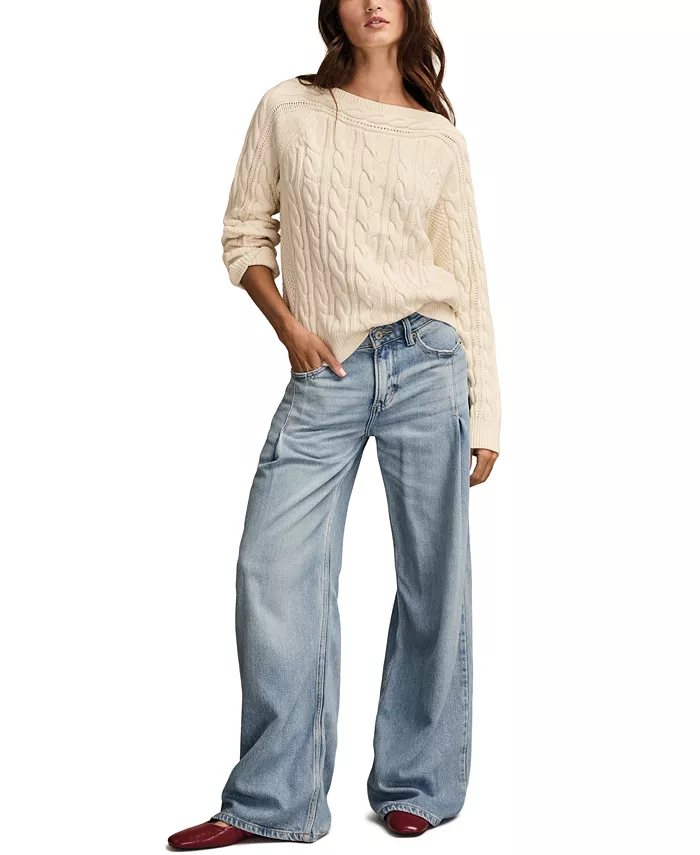 Women's Boat Neck Cable Sweater - thumbnail 3
