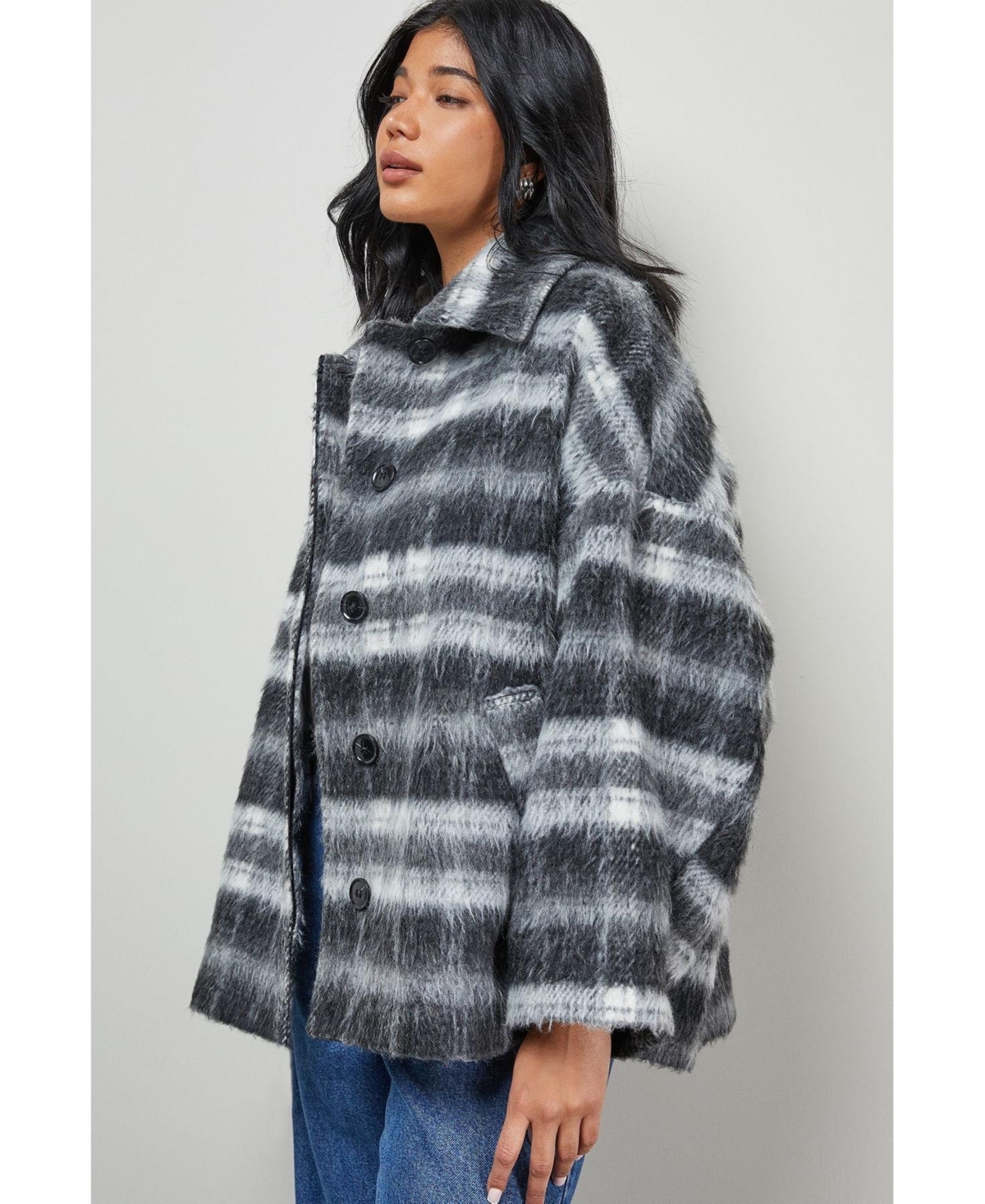 Warehouse Women's Check Oversized Short Car Coat