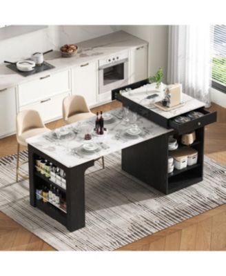 59.5" Extendable Kitchen Island with Dining Table & Storage