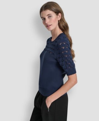 Women's Short-Sleeve Ribbed Hem Sweater