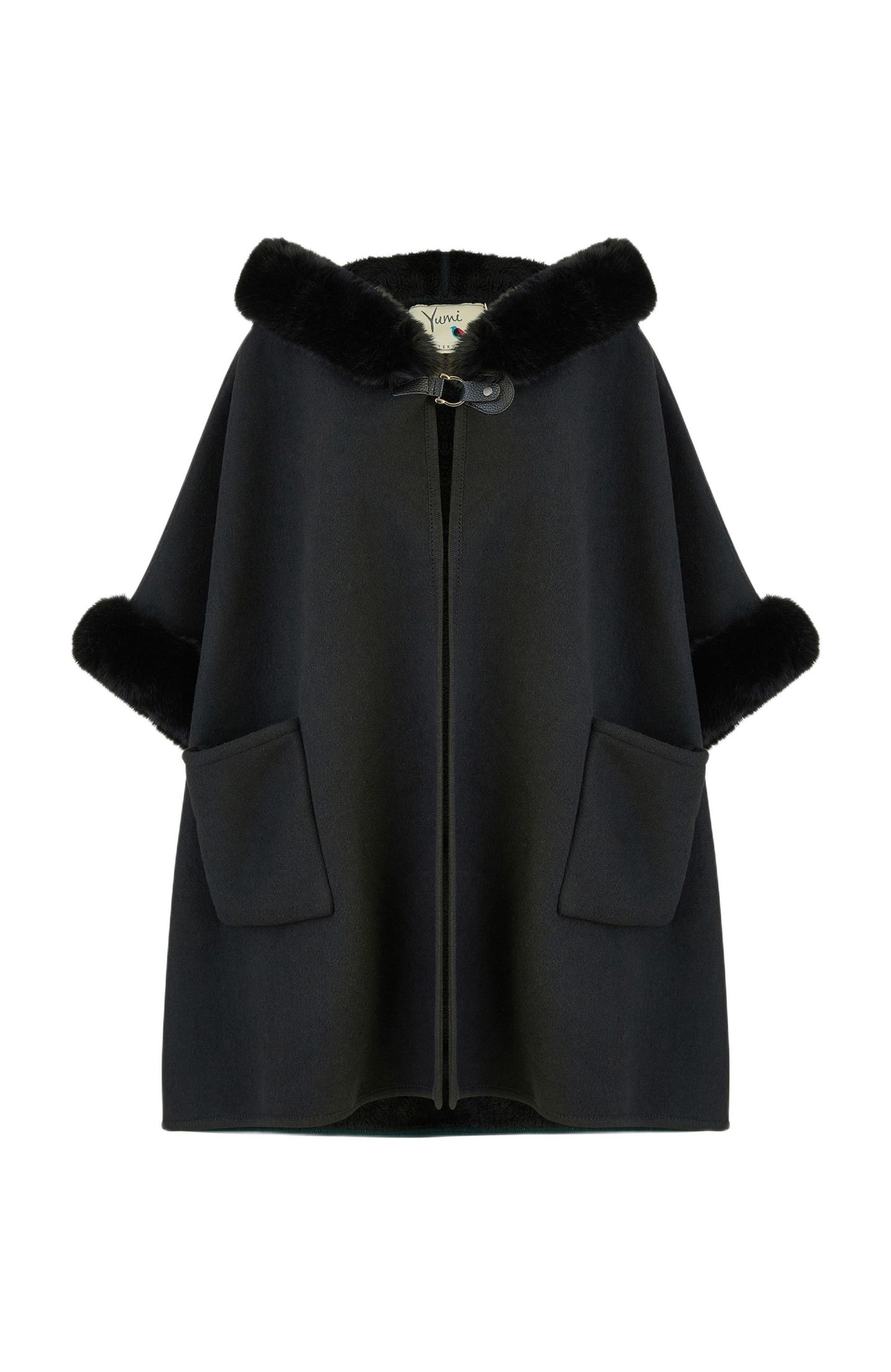 Женская куртка Yumi Hooded Fur Cape, цвет: Чёрный — фото 2