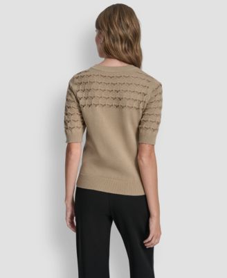 Women's Short-Sleeve Ribbed Hem Sweater