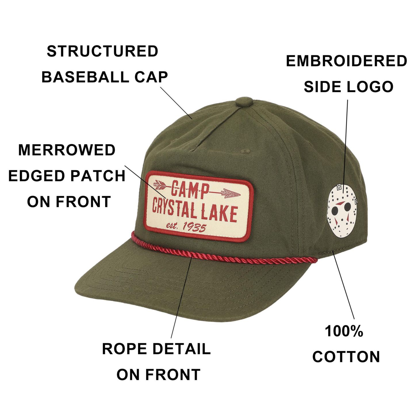 Мужская кепка Friday The 13th Camp Crystal Lake Badge Green Retro Grandpa Snapback Hat, цвет: Зелёный — фото 2