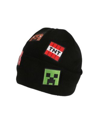 Men's Printed Character Patches Black Cuff Beanie