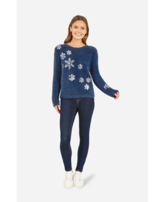 Women's Sequin Snowflake Fluffy Sweater