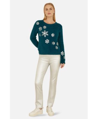 Women's Sequin Snowflake Fluffy Sweater