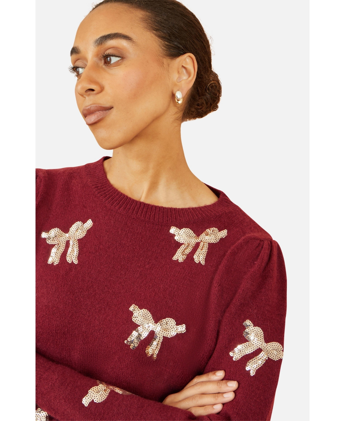 Yumi Women's Sequin Applique Bow Sweater