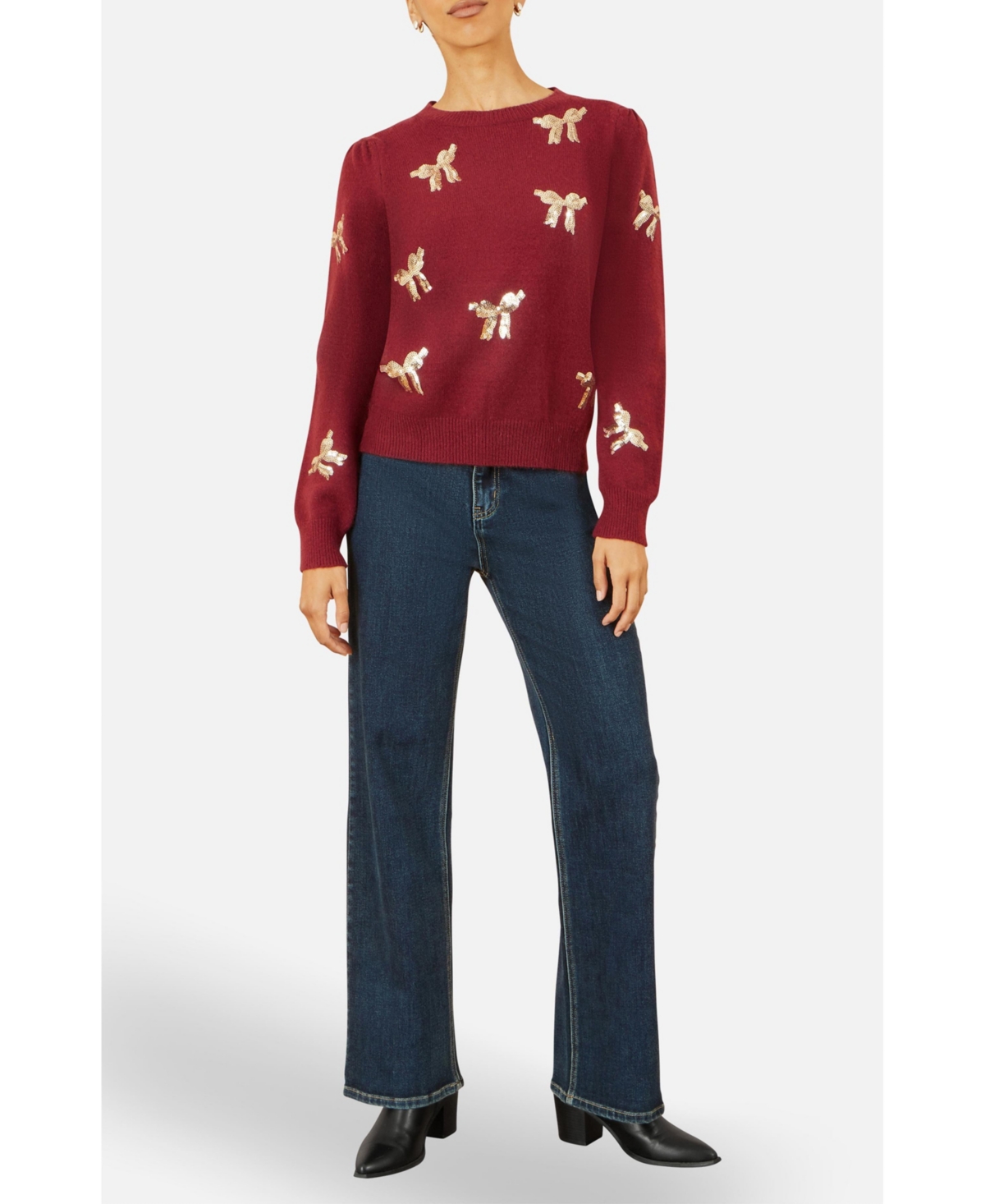Yumi Women's Sequin Applique Bow Sweater