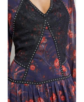 Women's Plunge Neck Pleated Maxi Dress