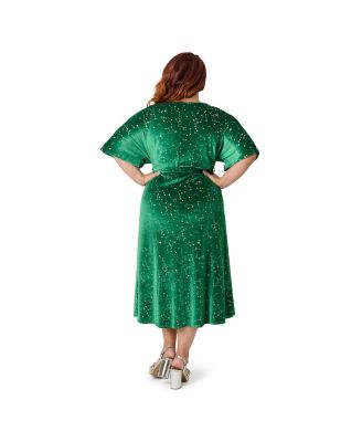 Plus Size Velvet Tie Wrap Surplice Midi Dress