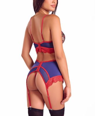 Women's Gypsy Lace 3PC Bralette Garter Lingerie Set