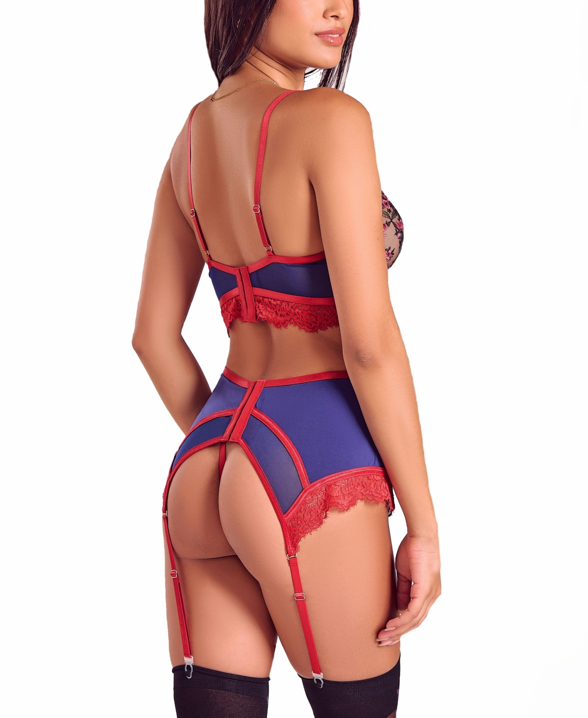 iCollection Women's Gypsy Lace 3PC Bralette Garter Lingerie Set