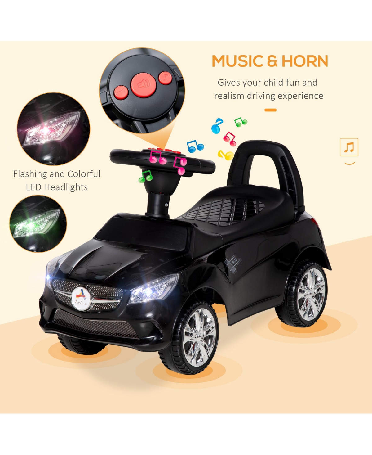 Aosom Ride on Sliding Car w/ Horn Music Working Lights Storage No Power