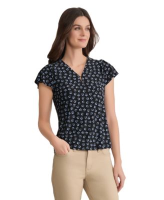 Women's Keyhole Neck Flutter-Sleeve Top