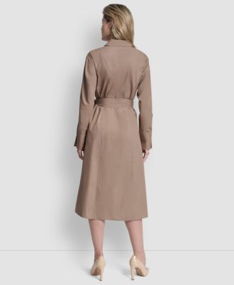 Women's Long-Sleeve Collared Neck Midi Shirt Dress