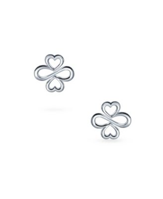 Heart Infinity Clover Love, Luck & Unity Bolo Bracelet & Stud Earrings Jewelry Set Sterling Silver Adjustable