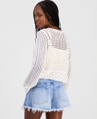 Juniors' Tie-Front Open-Knit Cardigan