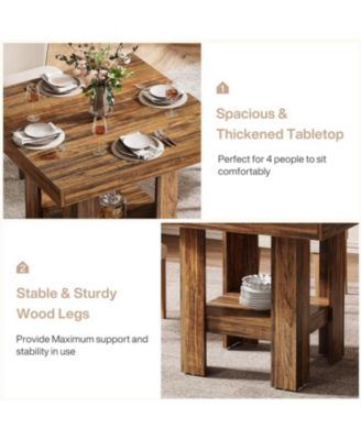 31.5" Square Dining Table for 4, Small Kitchen Table with Shelf Storage, Brown