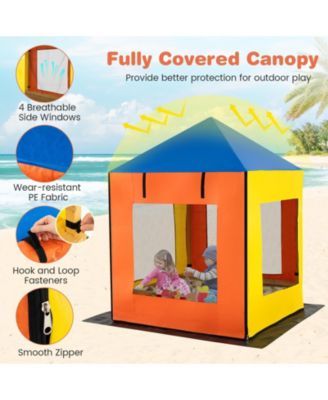 Large Wooden Sandbox with Canopy, Mesh Windows, and Bottom Liner