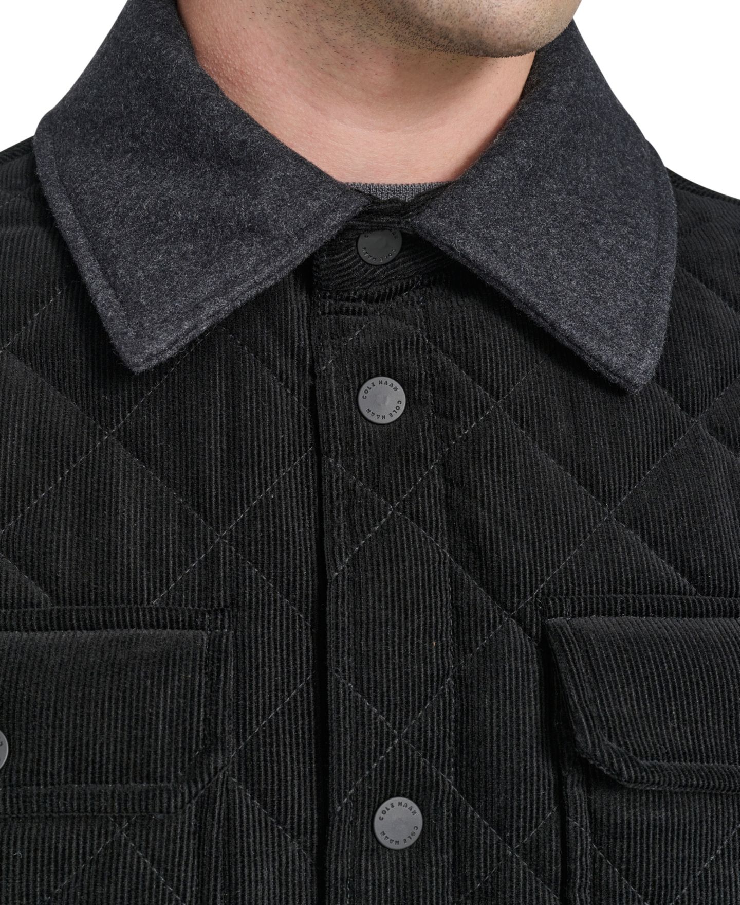 Мужская куртка Cole Haan Collared Quilted Button-Front, цвет: Чёрный — фото 4