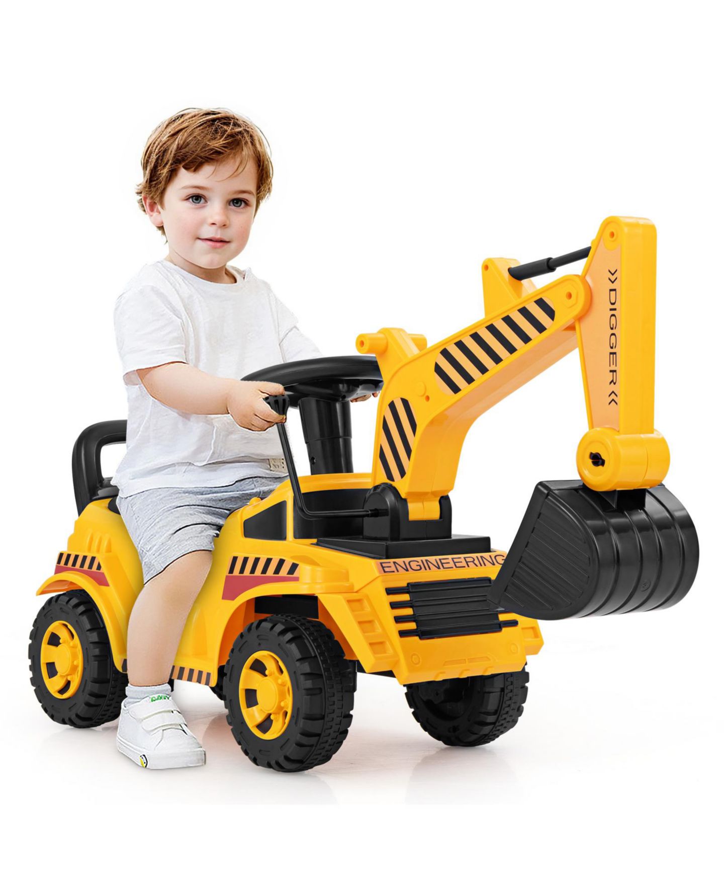Детская игрушка HONGGE Kids Ride-On Excavator Toy with Adjustable Shovel and Foot-Pedal Control, Ages 1.5+, цвет: Жёлтый чёрный — фото 2