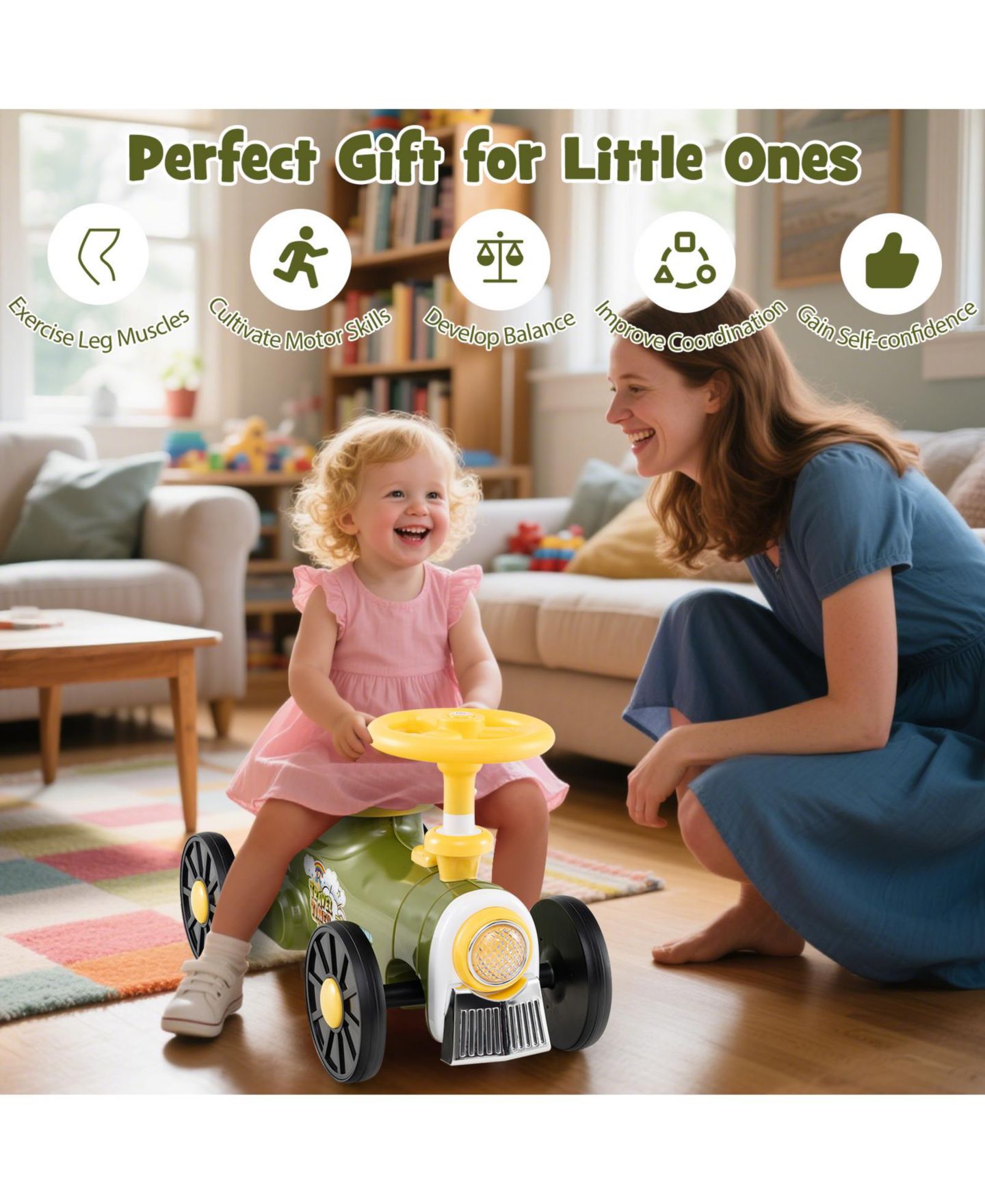 Детская игрушка HONGGE Ride-On Train with Whistle Sound and Under-Seat Storage, Ages 19-36 Months, цвет: Зелёный — фото 8